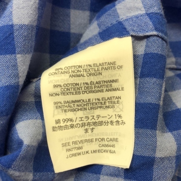 J. Crew Crinkle Gingham Boy Shirt Blue Plaid, size 00 - Picture 7 of 9